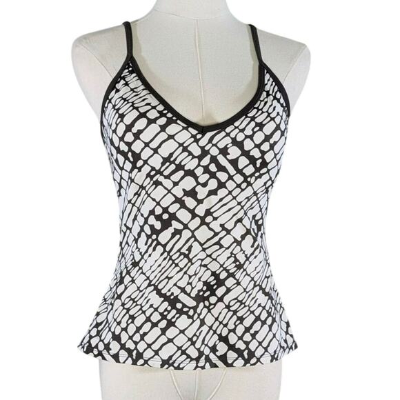Jantzen Geometric Print Tank Built In Bra Brown & White Y2K Size 8 - Picture 1 of 5